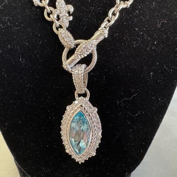 Judith Ripka SS and blue quartz 18 inch necklace . - Picture 6 of 15